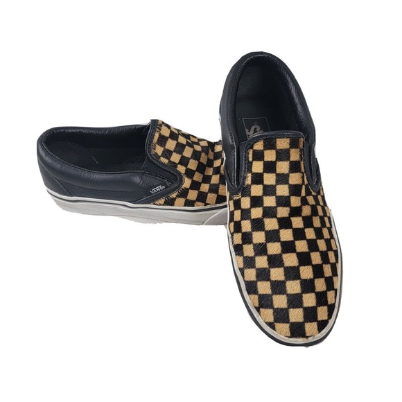 Vans Other - Vans Classic Slip On Calf Hair Tan Checkerboard Sneakers Men's Size 8.5 Womens 9